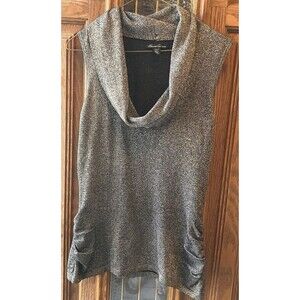 Kenneth Cole Women's Cowl Neck Silver Metallic Sleeveless Top Size L EUC Shinny